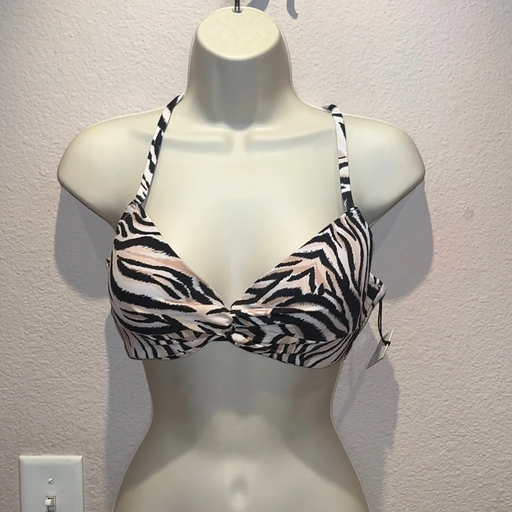 New Women’s Shade & Shore Zebra Print 34 C Bikini Top NWT